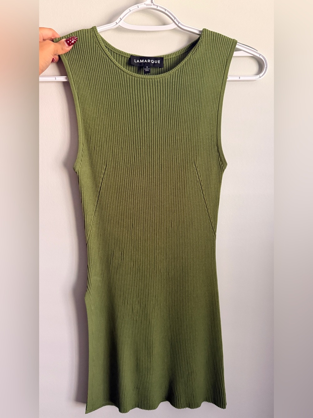 Lamarque Olive Ribbed Sleeveless Long Top